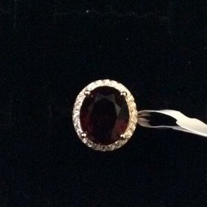 Simulated Ruby/Diamond ring in RG over st. silver